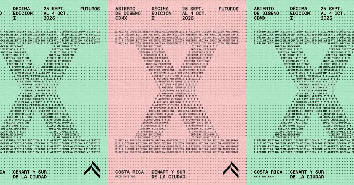 Cartel oficial del Abierto de Diseño CDMX 2026, décima edición dedicada a explorar los futuros a través del diseño.
